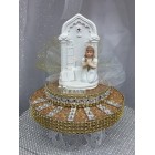 1st Holy Communion Praying Girl with Church Back Cake Top Keepsake Decoration
